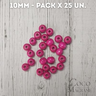 Cuentas de madera fucsia 10mm x 25 un.