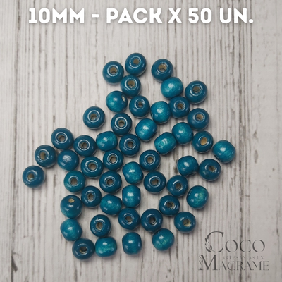 Cuentas de madera turquesa 10mm x 50 un.
