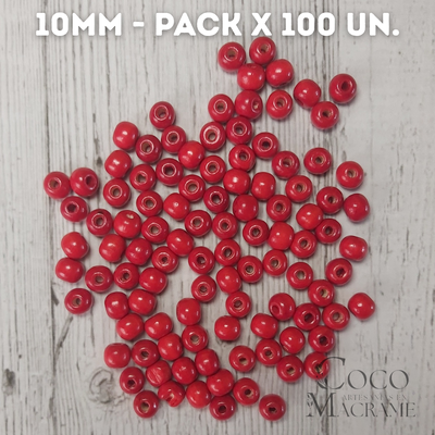 Cuentas de madera rojo 10mm x 100 un.