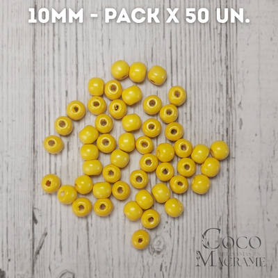 Cuentas de madera amarillo 10mm x 50 un.