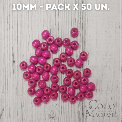 Cuentas de madera fucsia 10mm x 50 un.