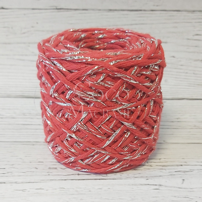 Hilo de algodón 20 h. Rojo c/lurex plateado 2mm x unidad 
