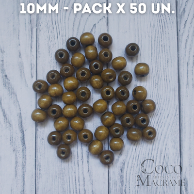 Cuentas de madera marrón claro 10mm x 50 un.