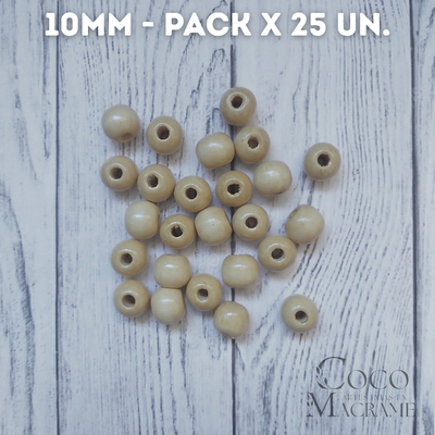 Cuentas de madera natural 10mm x 25 un.