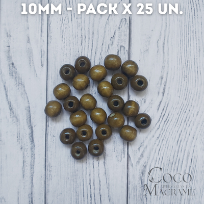 Cuentas de madera marrón claro 10mm x 25 un.