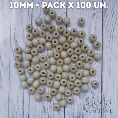 Cuentas de madera natural 10mm x 100 un.
