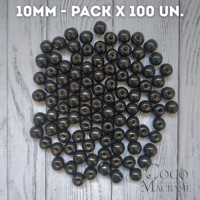 Cuentas de madera negro 10mm x 100 un.