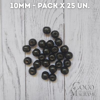 Cuentas de madera negro 10mm x 25 un.