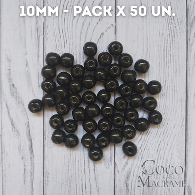 Cuentas de madera negro 10mm x 50 un.