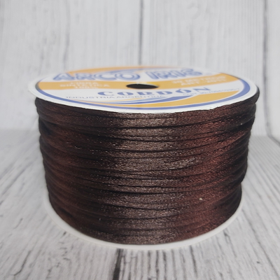 Cordón De Seda Raso 2,5mm X 30 Mts Marrón oscuro Para Bijou Y Accesorios
