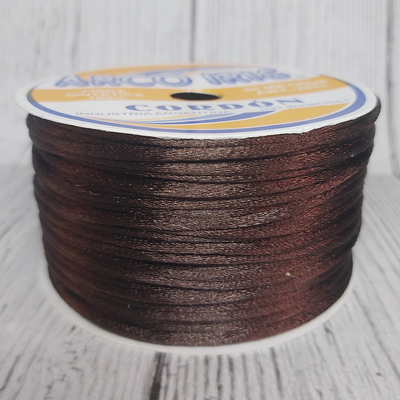 Cordón De Seda Raso 2,5mm X 30 Mts Marrón oscuro Para Bijou Y Accesorios