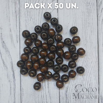 Cuentas de madera marrón oscuro 12mm x 50 un.