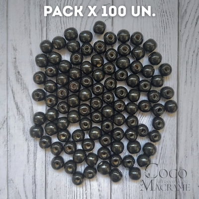 Cuentas de madera negro 12mm x 100 un.