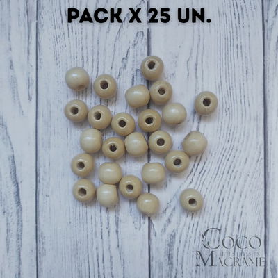 Cuentas de madera natural 12mm x 25 un.