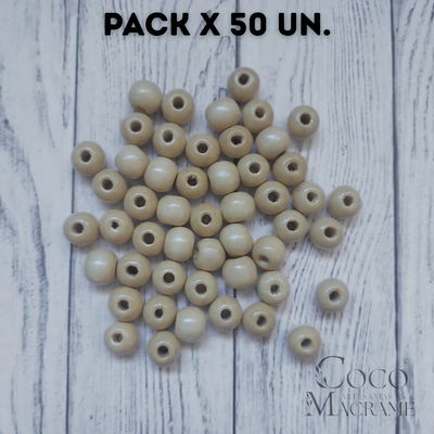 Cuentas de madera natural 12mm x 50 un.