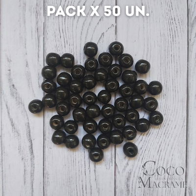 Cuentas de madera negro 12mm x 50 un.