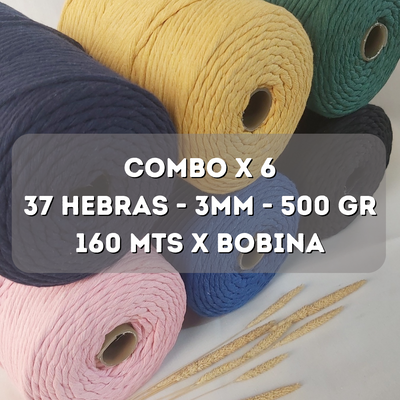 Combo x 6 hilos color clásico 37 hebras 160 mts