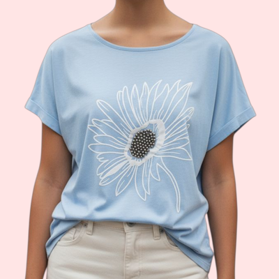 REMERA DE ALGODON FLOR PERLA