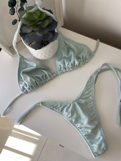 BIKINI VELVET TEDDY AQUA 