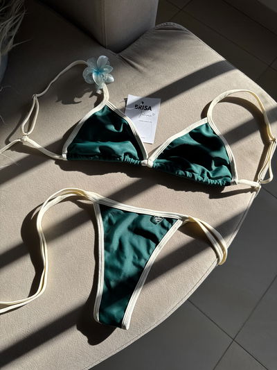 BIKINI CAPRI VERDE BORDE CREMA