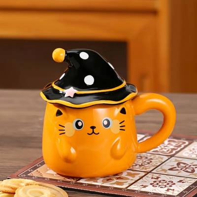TAZA GATO HALLOWEEN CON TAPA