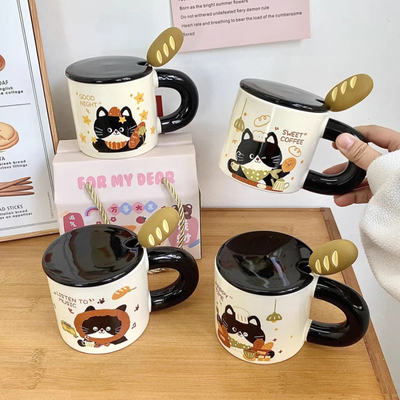 TAZA GATITO CON TAPA Y CUCHARA PAN