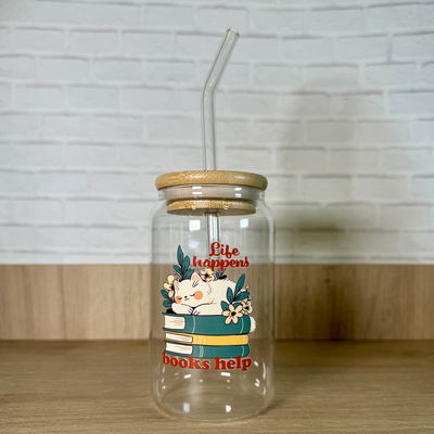 VASO DE VIDRIO BOOK HELP