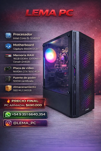 PC Intel i5 10400f + GTX 1650 + 16GB 