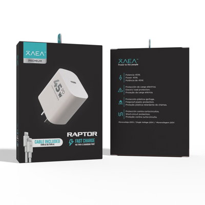 Cargador 220v 45w BLANCO Con Cable RAPTOR