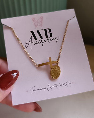 Pulsera Cruz y Medallita AD