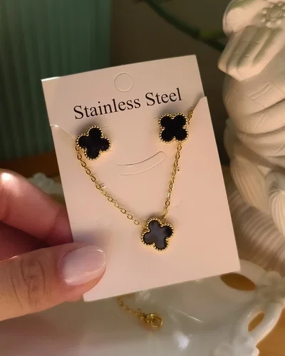 Conjunto Collar + Aros AD Negro