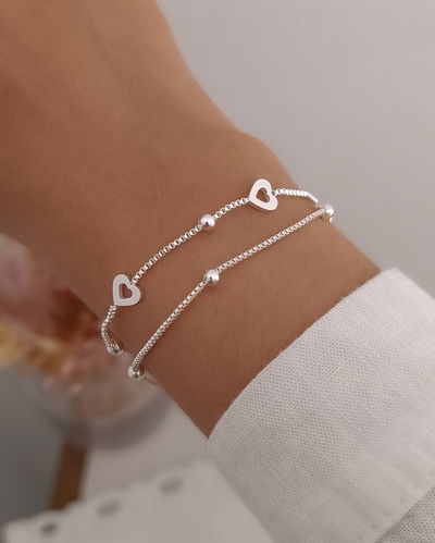 Pulsera Doble Corazones y Bolitas AB