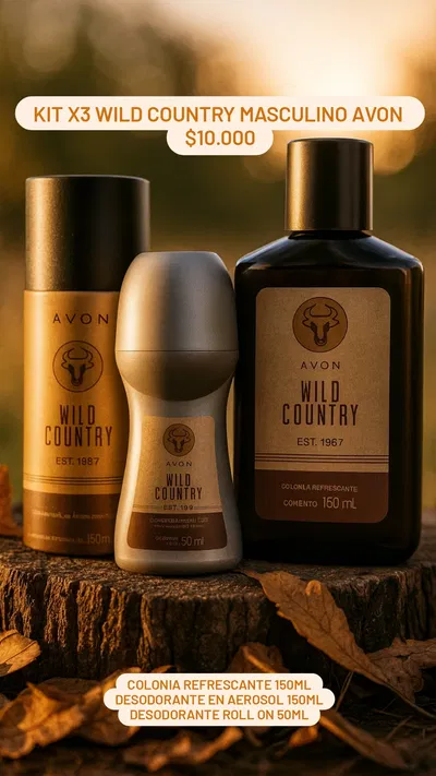 Kit x3 Wild Country masculino Avon 