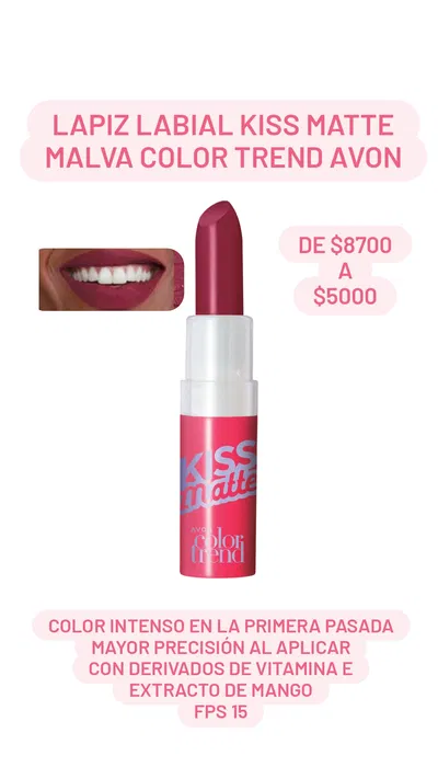 Lapiz Labial Kiss Matte Malva Color Trend Avon
