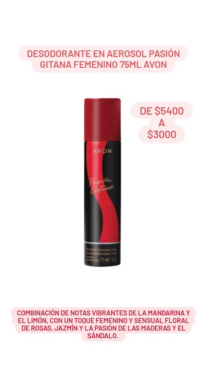 Desodorante en aerosol Pasión Gitana Femenino 75ml Avon