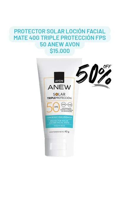 Protector Solar Loción Facial Mate 40g Triple Protección FPS 50 Anew Avon