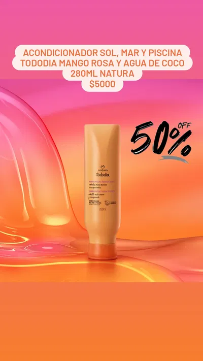 Acondicionador Sol, Mar y Piscina Tododia Mango Rosa y Agua de Coco 280ml Natura