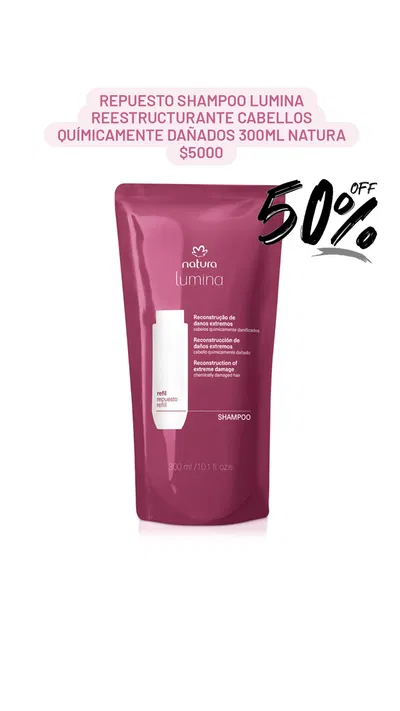 Repuesto Shampoo Lumina Reestructurante Cabellos Químicamente Dañados 300ml Natura