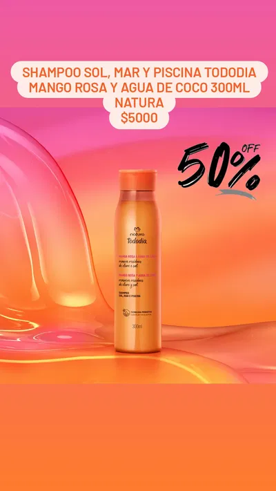Shampoo Sol, Mar y Piscina Tododia Mango Rosa y Agua de Coco 300ml Natura