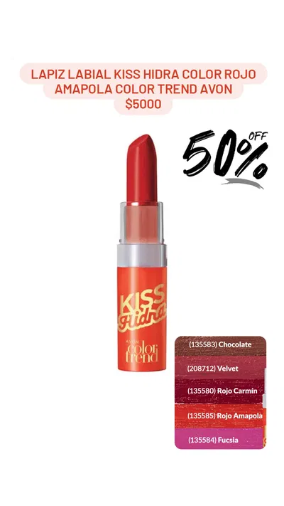 Lapiz Labial Kiss Hidra Color Rojo Amapola Color Trend Avon