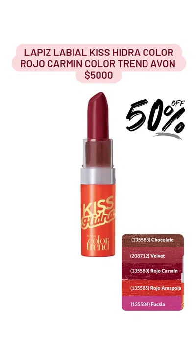 Lapiz Labial Kiss Hidra Color Rojo Carmin Color Trend Avon