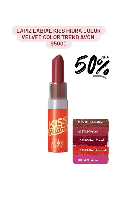 Lapiz Labial Kiss Hidra Color Velvet Color Trend Avon