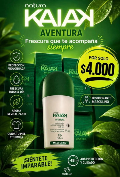 Desodorante Roll On Antitranspirante Kaiak Aventura masculino Natura
