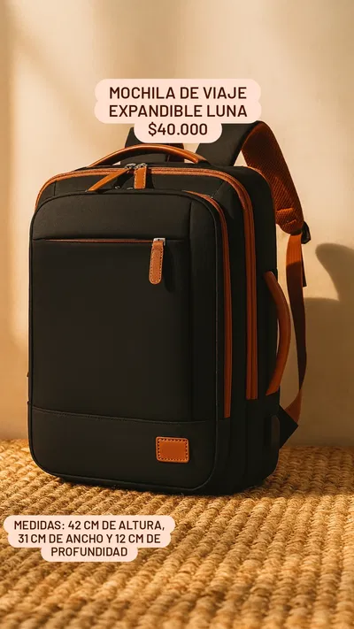 Mochila de Viaje Expandible Luna Negro