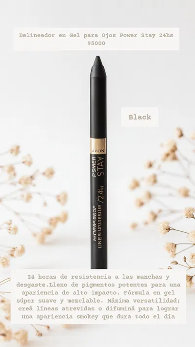 Delineador en Gel para Ojos Power Stay 24hs Black Avon