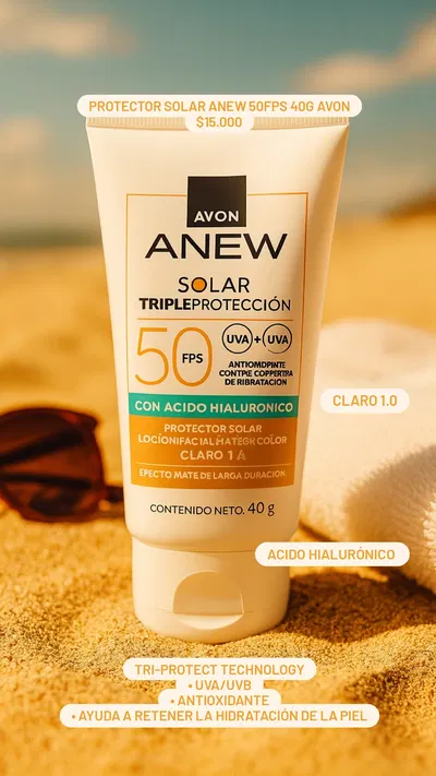 Protector Solar Anew Claro 1.0 Acido Hialurónico 40g Avon