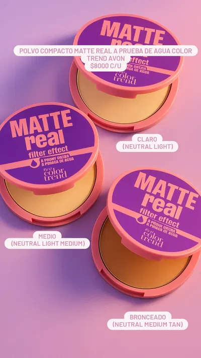 Polvo Compacto Matte Real A Prueba de Agua Color Trend Avon