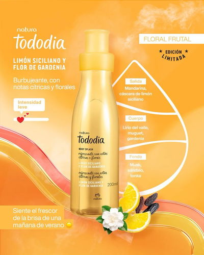 Body Splash Tododia Limón Siciliano y Flor de Gardenia 200ml Natura 