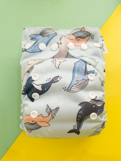 Pañal ecológico "Ballenitas" multitalle ted de pul importado