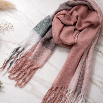 Bufandon nube rosa gris y blanco